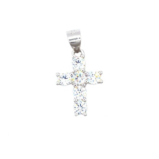 Cross pendant with white zircons white gold plated in 925 silver