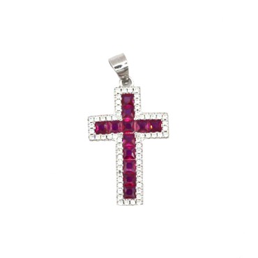 Cross pendant of red carrè...