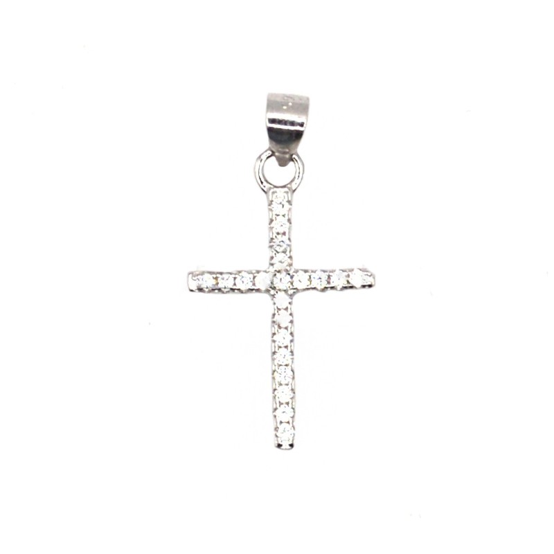 White gold plated white zircon cross...