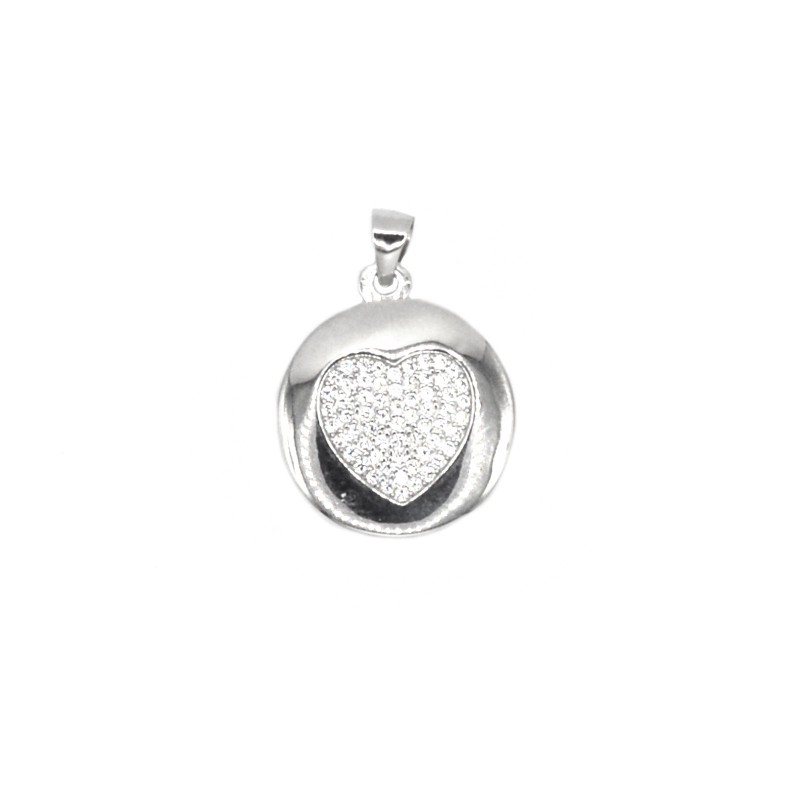 Round photo pendant with pavé heart...