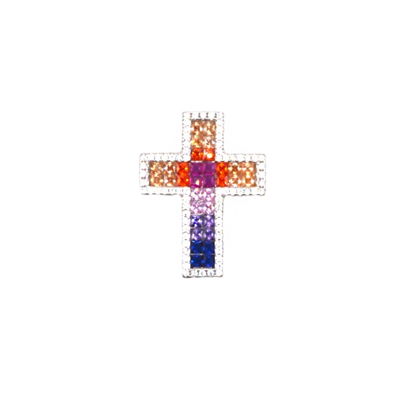 Multicolor square cut zircon cross...