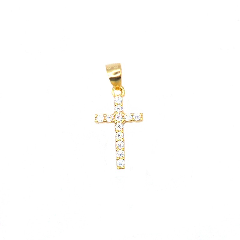 Yellow gold plated white zircon cross...