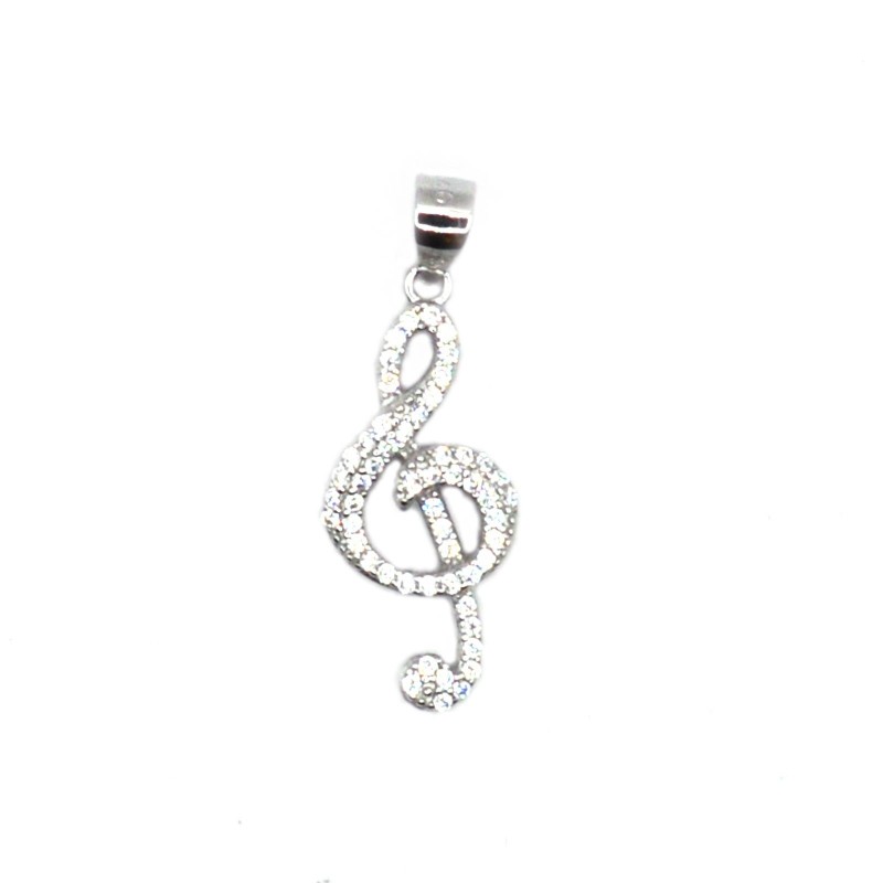 White gold plated zircon treble clef...