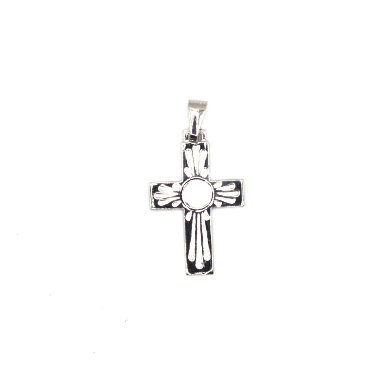 Engraved cross pendant with white...