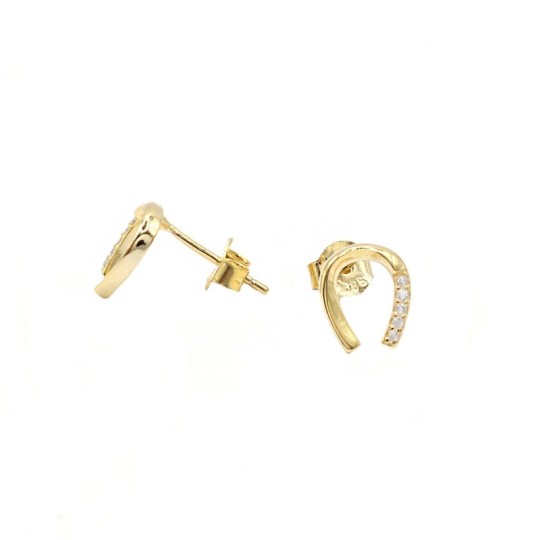 925 Silver Yellow Gold Plated White Semi Zirconia Horseshoe Earrings