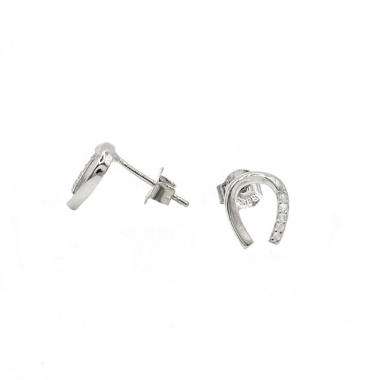 925 Silver White Gold Plated Semi Zirconia Horseshoe Earrings