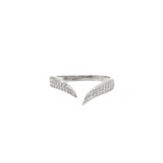 Adjustable V-shaped ring semi zirconia white gold plated in 925 silver