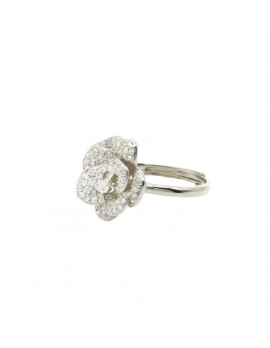 White zirconia camellia ring plated...