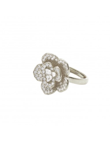 Anello camelia zirconata bianca con...