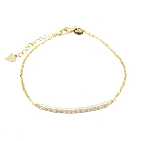 Rolo mesh bracelet with central white zirconia plate plated in yellow gold in 925 silver