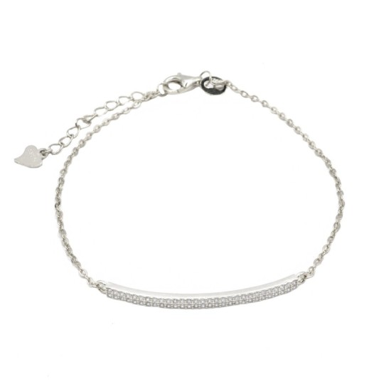 Bracciale maglia rolò con targa centrale zirconata bianca placcato oro bianco in argento 925