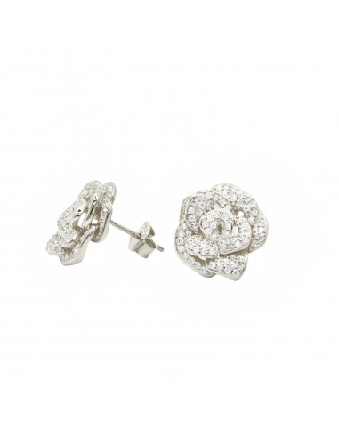 White zirconia pavé flower stud...