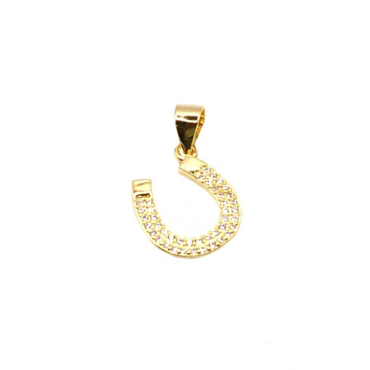 White zirconia horseshoe pendant with smooth terminals yellow gold plated in 925 silver