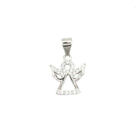 White gold plated 925 silver semi-zirconium perforated angel pendant