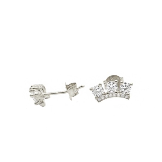 3-point stud earrings with white zirconia base, white gold plated in 925 silver