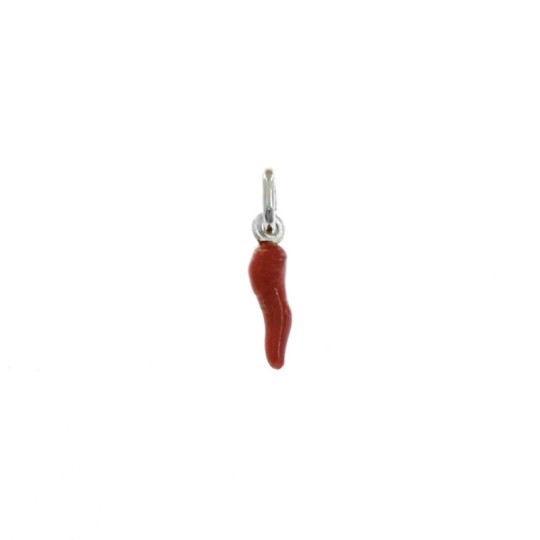 Red enameled horn pendant 18x5 mm in 925 silver