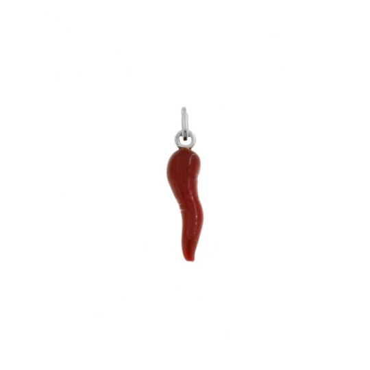 Ciondolo corno smaltato rosso 26x6 mm in argento 925