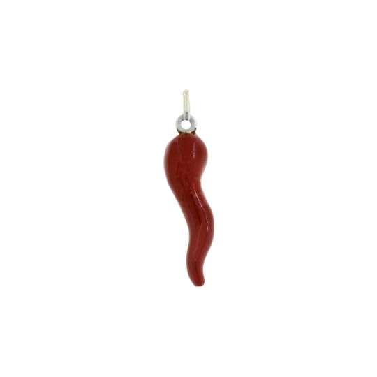 Red enameled horn pendant 34x9 mm in 925 silver