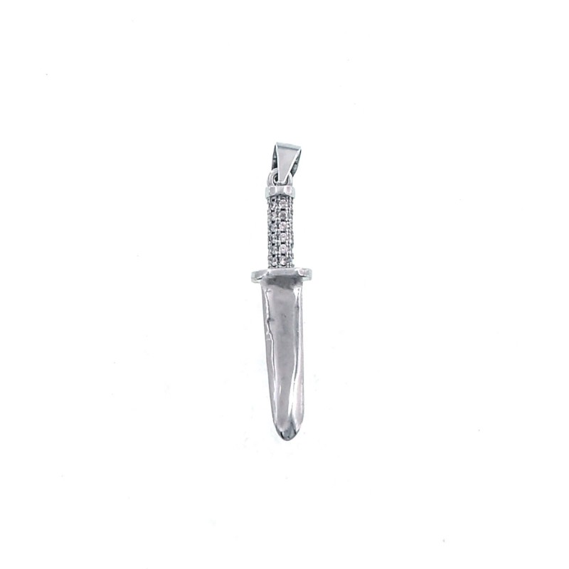 White gold plated dagger pendant with...