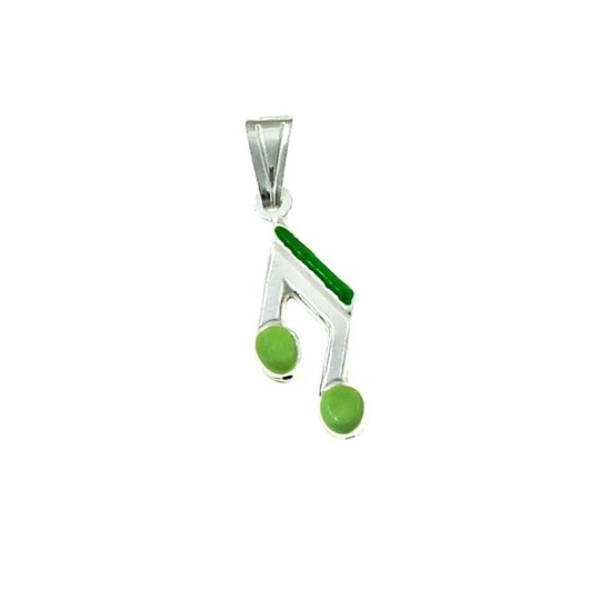 Green enamel paired musical note pendant in white 925 silver