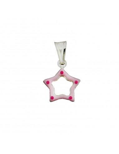 Pink enameled pierced star pendant in...