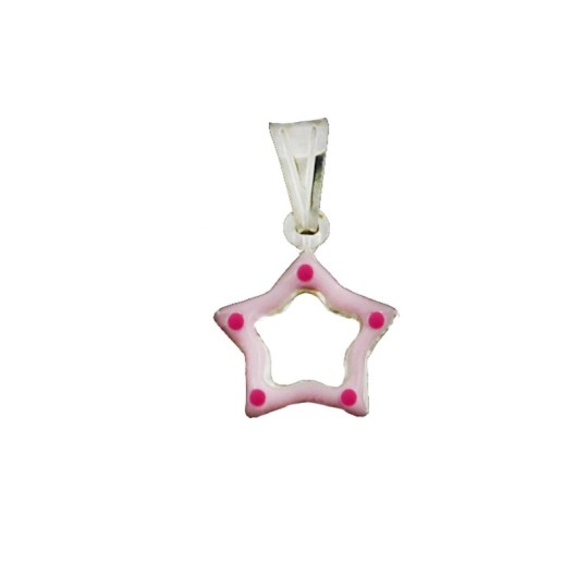 Pink enameled pierced star pendant in 925 white silver