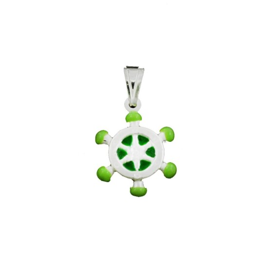 Green enameled paired rudder pendant in white 925 silver