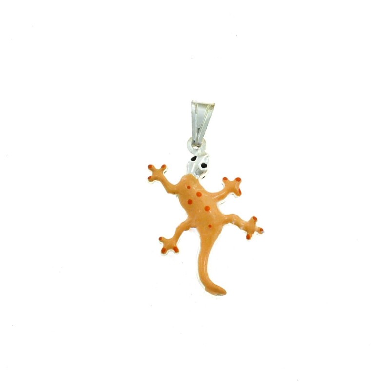 Orange enameled gecko pendant in...