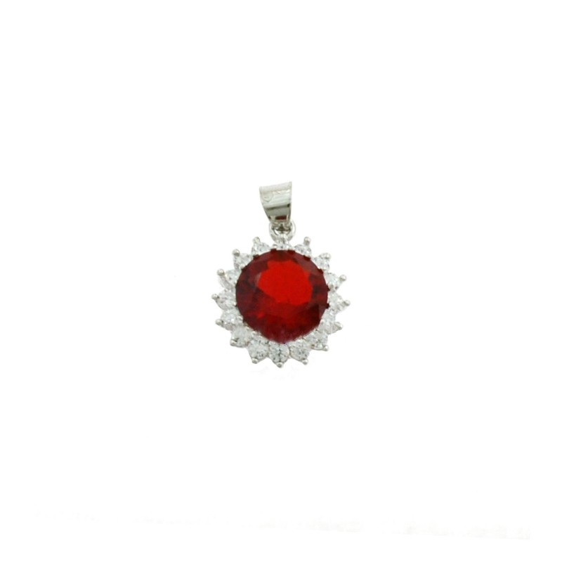 Red zircon pendant in white gold...