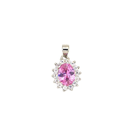 Pink light point pendant on white gold plated base with white zirconia frame in 925 silver