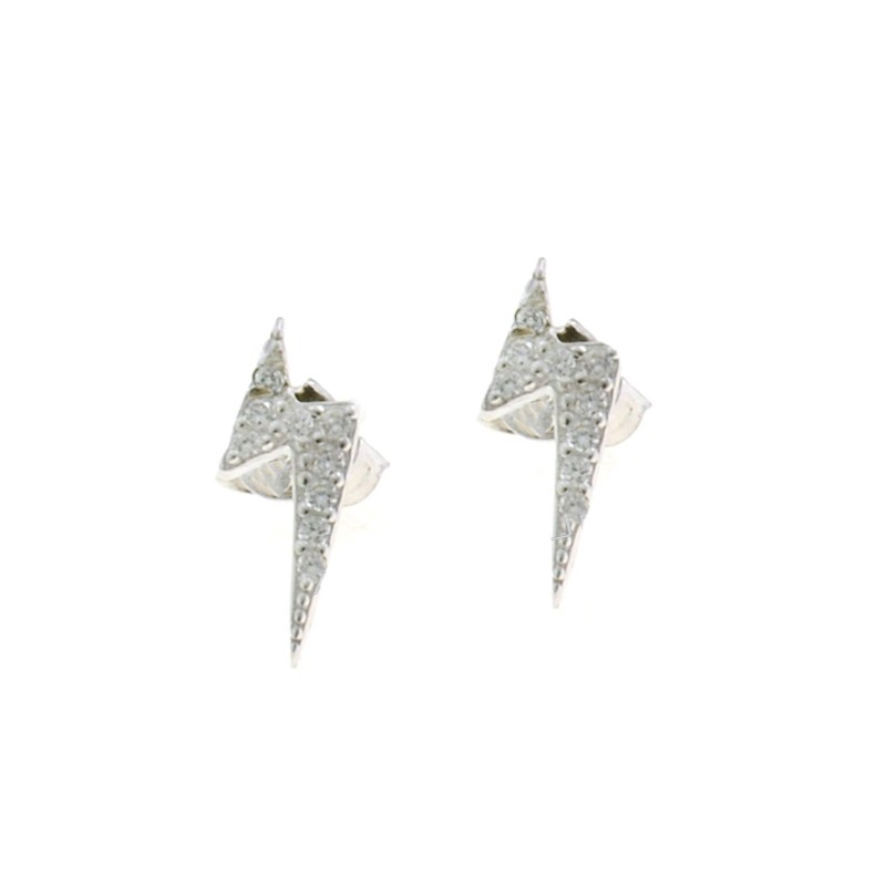 Lightning bolt earrings in white gold...