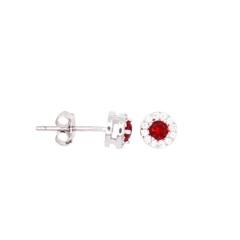 Stud earrings with central red zircon...