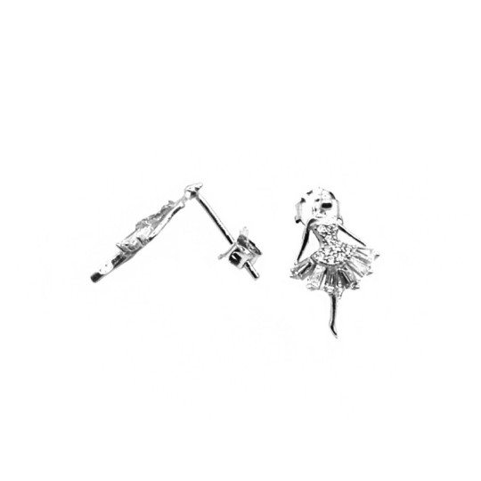 Ballerina lobe earrings with white zircons spool dress white gold plated in 925 silver