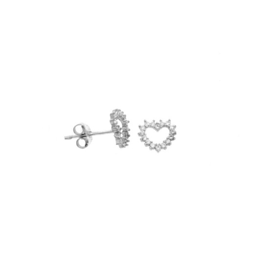 White gold plated white zircon heart shape lobe earrings in 925 silver