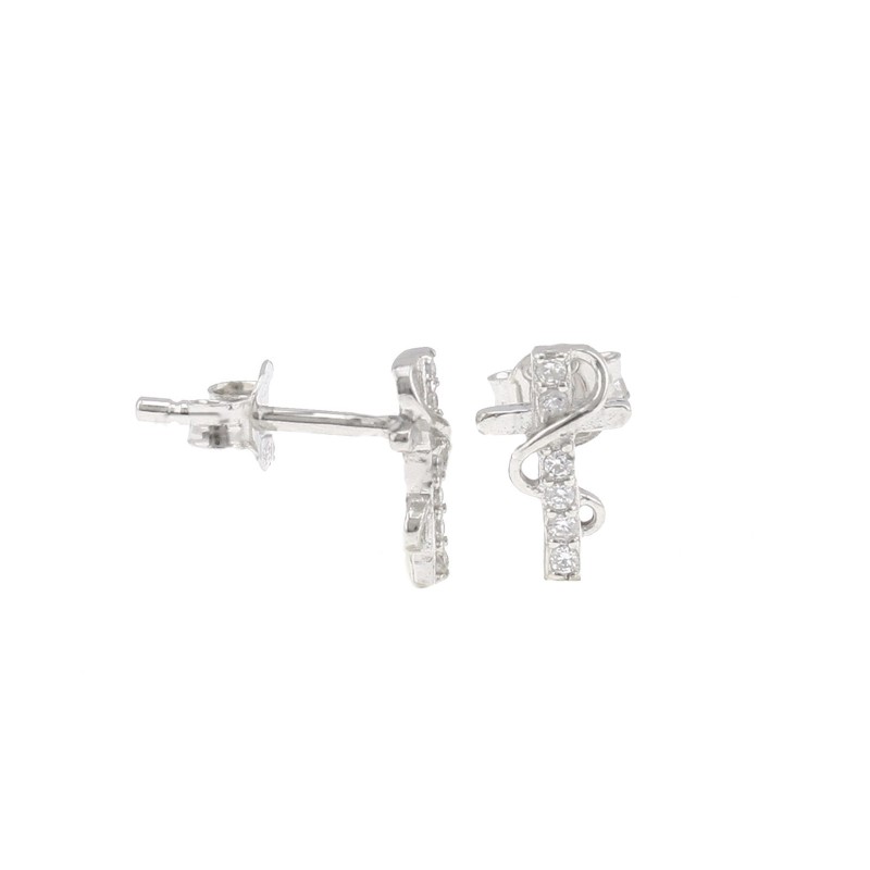 White zircon cross lobe earrings with...