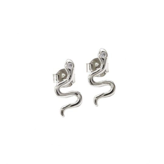 Snake lobe earrings with white gold plated zircon in 925 silver