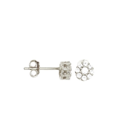 Orecchini a lobo fiore fiore zirconato bianco con puntoluce centrale da 3,5 mm placcati oro bianco in argento 925