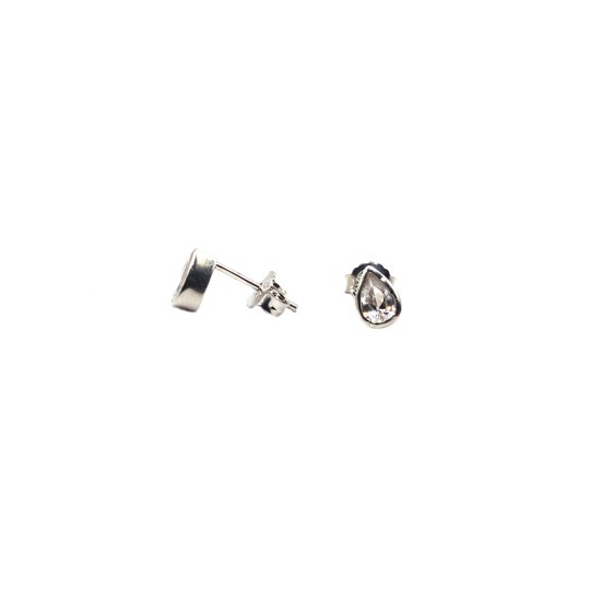 Stud earrings with white drop zircon white gold plated in 925 silver