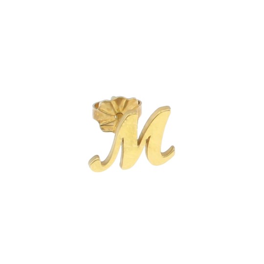 Single earring with lobe letter in plate with yellow gold plated snap attachment in 925 silver