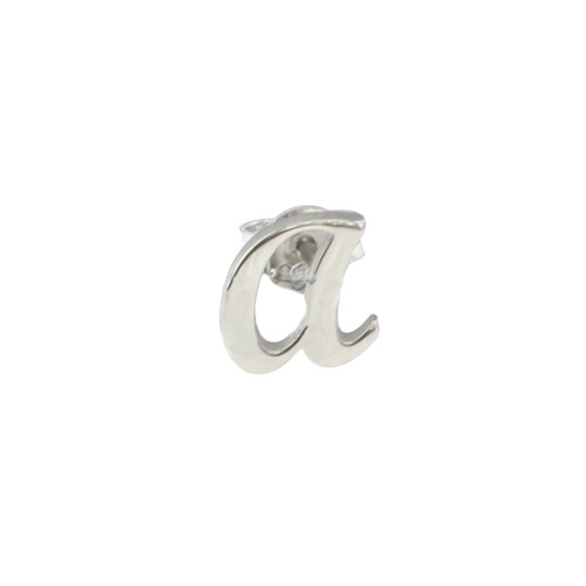 Single earring with lobe letter in plate with pressure attachment white gold plated in 925 silver