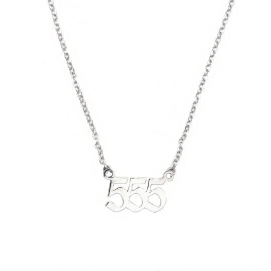 Rolo link necklace with central angelic number in white gold plated plate in 925 silver