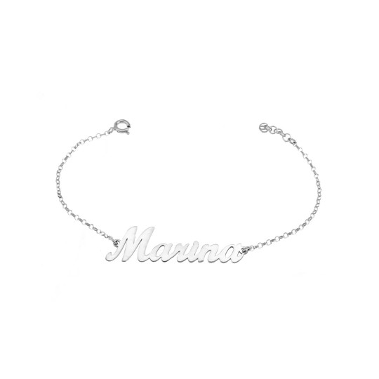 Diamond-coated rolò mesh bracelet with name in central plate white gold plated in 925 silver