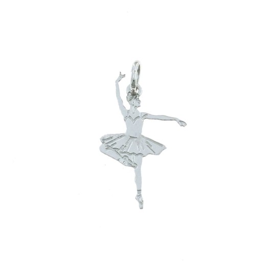 Ciondolo ballerina a lastra incisa 18x28 mm placcato oro bianco in argento 925