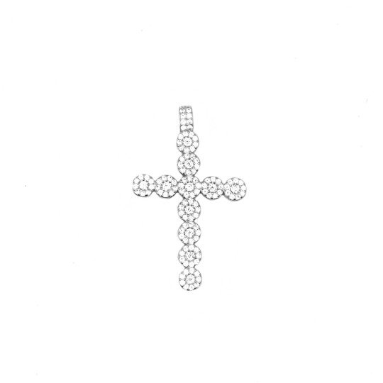 Cross pendant with white zirconia rounds and white gold-plated counter-link in 925 silver