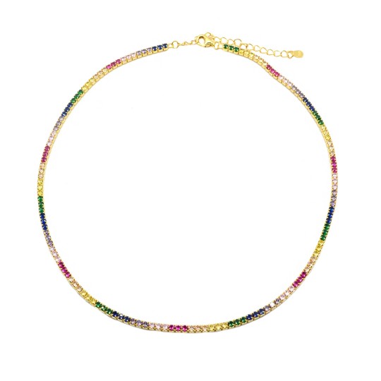 Collarino tennis di zirconi multicolor da ø 2 mm placcato oro giallo in argento 925