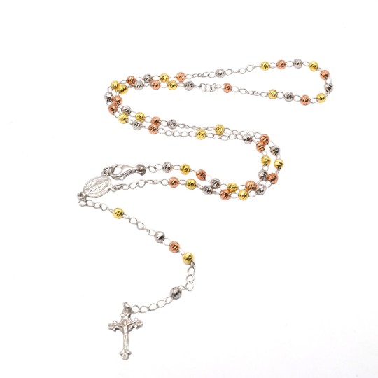 925 Silver 4mm Faceted Ball Yellow Gold Plated Y Rosary Necklace (50cm)