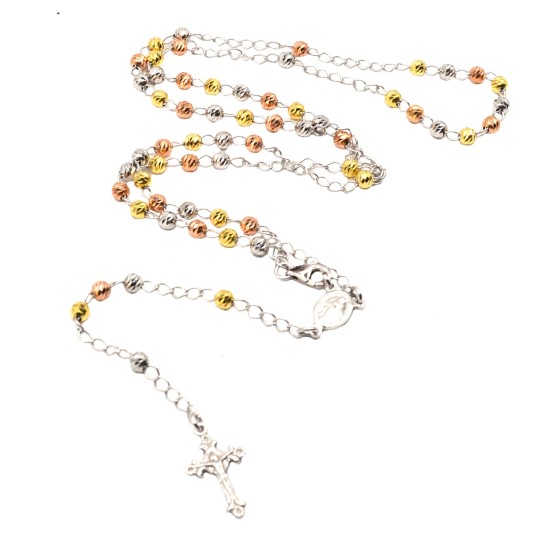 925 Silver 4mm Faceted Ball Yellow Gold Plated Y Rosary Necklace (50cm)