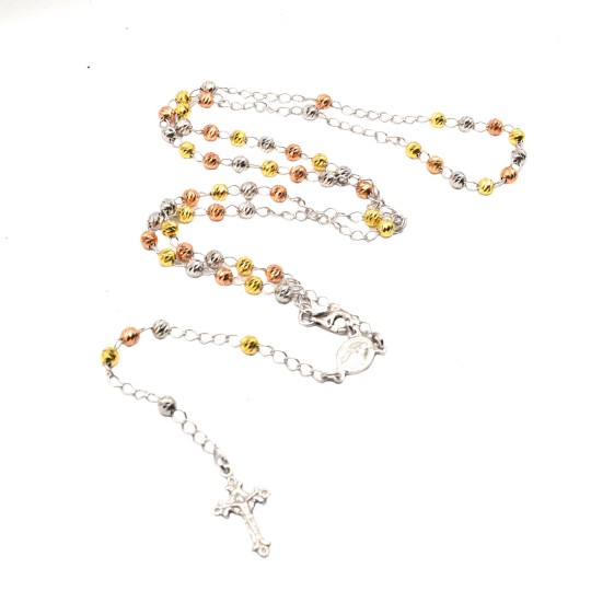 925 Silver 4mm Faceted Ball Yellow Gold Plated Y Rosary Necklace (50cm)