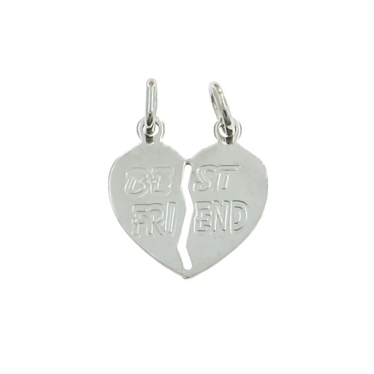 Divisible heart pendant in white gold plated with "best friend" inscription engraved in 925 silver