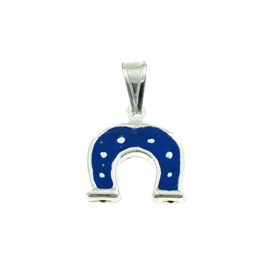 Ciondolo ferro di cavallo accoppiato smaltato blu in argento bianco 925